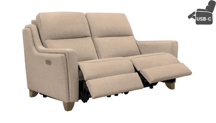 Parker Knoll Portland 2 Seat Recliner Sofa USB Bretton Stone Vintage Oak Leg